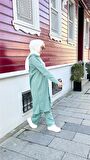 Fermuarlı Kapşonlu Uzun Tunik Pantolon İkili Tesettür Eşofman Takımı - 03077 - Çağla Yeşili