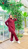 Kapşonlu Çıtçıt Detaylı Kısa Sweat Pantolon İkili Tesettür Eşofman Takımı - 03079 - Mürdüm