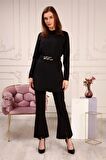 Zincir Kemerli Sade Basic Tunik Pantolon İkili Takım - 70007 - Siyah