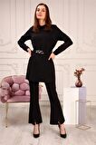 Zincir Kemerli Sade Basic Tunik Pantolon İkili Takım - 70007 - Siyah
