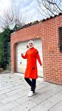 Tek Cepli Yarım Fermuarlı Sweat Pantolon İkili Tesettür Eşofman Takımı - 71178 - Oranj