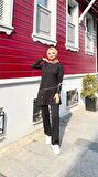 Koldan Bağcıklı Şeritli Çıtçıtlı İkili Tesettür Eşofman Takımı - 71180 - Siyah