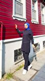 Koldan Bağcıklı Şeritli Çıtçıtlı İkili Tesettür Eşofman Takımı - 71180 - Lacivert