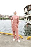 Fermuarlı Cepli Kapşonlu İkili Tesettür Eşofman Takımı - 71184 - Pudra