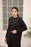 Asimetrik Kesim İkili Tesettür Eşofman Takımı - 71191 - Siyah