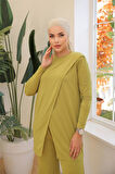 Asimetrik Kesim İkili Tesettür Eşofman Takımı - 71191 - Yağ Yeşili