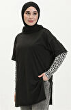 Vera Kısa Kollu Yırtmaçlı Sade Basic Tunik - 04012 - Siyah