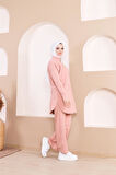 Fermuarlı Cepli Kısa İkili Tesettür Eşofman Takımı - 71182 - Pudra