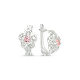 Gümüş Yonca Desenli Pembe Taşlı Çocuk Küpe