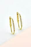 Gümüş  Zirkon Sıra Taşlı Uzun Oval Gold Renkli Küpe