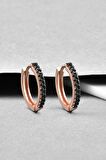 Gümüş 16 mm  Sıralı Siyah Zirkon Taslı Rose Renkli Küpe