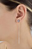 Gümüş 7 mm Safir Taşlı Nazar  Sallantı Küpe