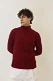 RTD&VLD Erkek Tam Balıkçı Triko Kazak Bordo