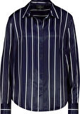 Lacivert Çizgili Viskon Gömlek