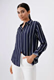 Lacivert Çizgili Viskon Gömlek