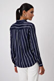 Lacivert Çizgili Viskon Gömlek