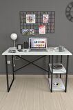 Bofigo 60x120 cm 2 Raflı Çalışma Masası Bilgisayar Masası Ofis Ders Yemek Masası Beyaz