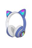 Led Işıklı Kedi Kulaklı Kulak Üstü Kablosuz Bluetooth Kulaklık Mikrofonlu Hafız Kart Giriş