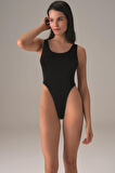 Azze Kadın Siyah Derin Sırt Dekolte Askılı String Body 12134