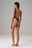 Azze Kadın Siyah Derin Sırt Dekolte Askılı String Body 12134