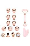 Pembe Kuvars Gua Sha Taşı Masaj Aleti Ve Face Roller 2'li Seti Doğal Taş
