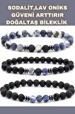 Sodalit , Oniks , Lav Doğal Taş Bileklik Seti ( Mantıksal Düşünme Ve Problem Çözme ) 6 Mm