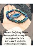 Azurit ( Akik Taş Hediyeli ) Hafıza Güçlendirici / Sezgi Ve Psişik Güç Doğal Taş Bileklik 8 mm