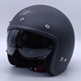 Nikko N313 Yarım Chopper Güneş Vizörlü Kask (Mat Siyah) L