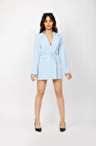 Kadın Bebe Mavi Bel Bağlamalı Blazer Ceket
