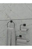 Yapışkanlı Banyo Seti Siyah Kare Havluluk Kare Tuvalet Kağıtlık Kare Set Banyo Düzenleyici