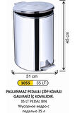 Paslanmaz Pedallı Çöp Kovası 35 Litre Galvaniz Iç Kovalı