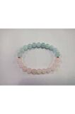 Pembe Kuvars & Akuamarin Doğal Taş Bileklik 8mm