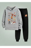 Erkek Çocuk Kapüşonlu Takım BASKET TOPLU Baskılı 3 İplik Şardonlu Sweatshirt - Eşofman Takım
