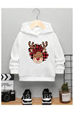 Çocuk Tasarım Merry Geyik Ekose Baskılı Kapüşonlu Sweatshirt Pamuklu
