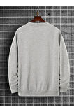 Brooklyn Baskılı Gri Unisex Kapüşonsuz Uzun Kol Sweatshirt