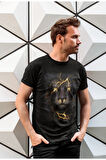 Erkek Siyah Aslan Baskılı T-shirt
