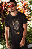 Erkek Siyah Aslan Baskılı T-shirt