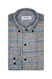 Süvari Slim Fit Desenli Flanel Gri Erkek Gömlek