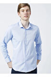 Gm2024700271 Klasik Yaka Slim Fit Armürlü Mavi Erkek Gömlek