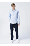 Gm2024700271 Klasik Yaka Slim Fit Armürlü Mavi Erkek Gömlek