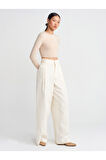 Dilvin Kadın Uzun Kollu Crop Top Açık Bej Bluz - 31236 