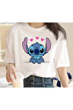 -Kadın Pamuk 100% Oversized T-shirt Stitch and Hart Baskılı 30/1 kumaş