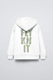 Beyaz Kapüşonlu Collective Yazılı Arka Fly Kn It Yazılı Oversize Çocuk Sweatshirt