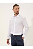Beyaz Slim Fit Armürlü Gömlek