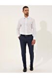 Beyaz Slim Fit Armürlü Gömlek