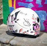 Sway 715 Şeffaf Vizörlü Yarım Motosiklet Scooter Kaskı S Beden Iris White Pink