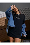 Siyah Blessed Yazılı Oversize Penye T-shirt