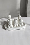 Beşli Aile Dekoratif Obje Biblo (8 cm-7 cm-6 cm) Beyaz-Tabaklı