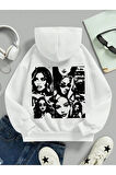 Kız\Erkek Çocuk Beyaz Kadın Resim Sırt Baskılı Kapşonlu Sweatshirt