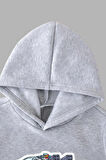 Unisex Çocuk Gri Kapüşonlu Sweatshirt ve Eşofman Altı Takımı Araba Baskılı